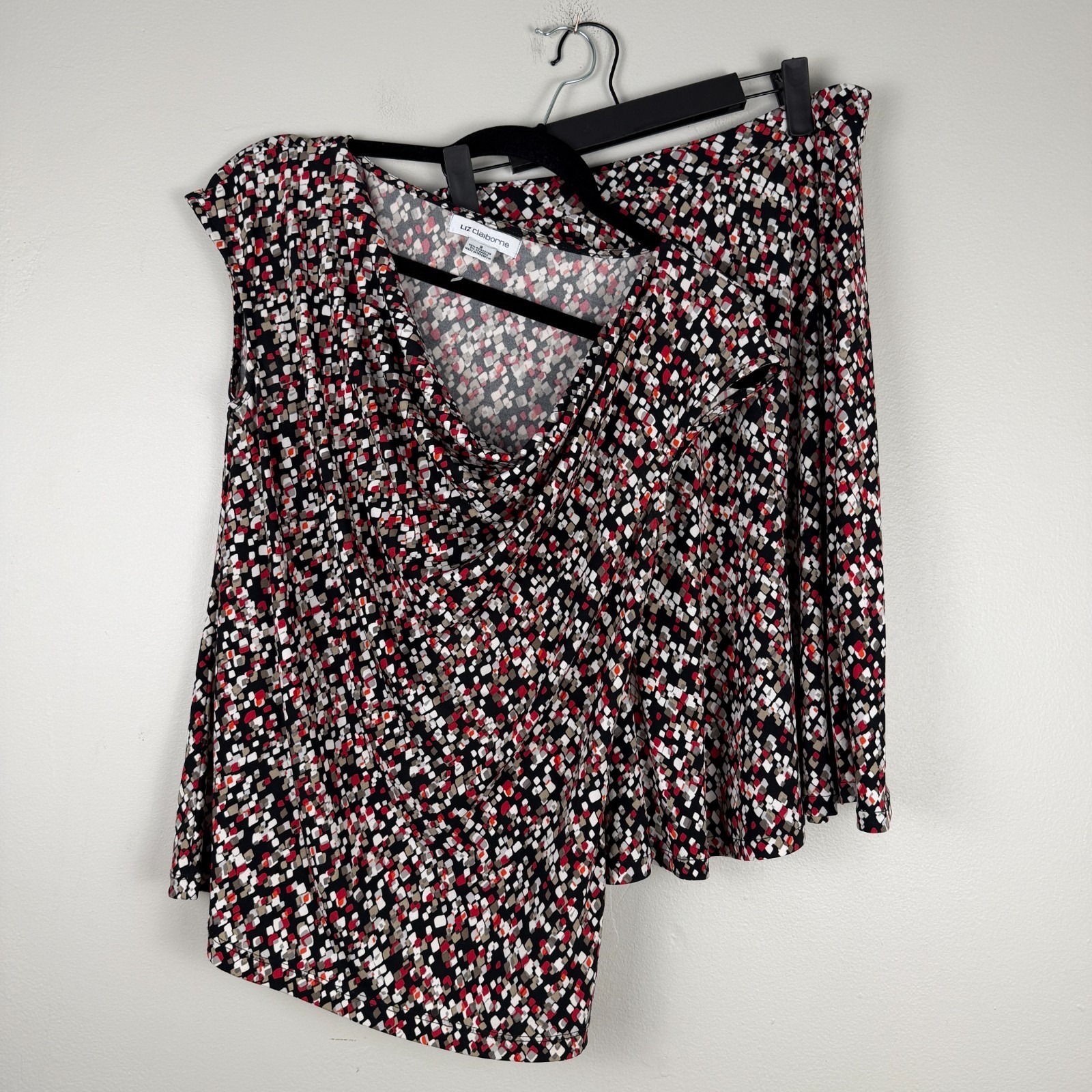 Liz Claiborne 2-Piece Skirt Set Women's Small Multicolor Polka Dot Cowl Neck